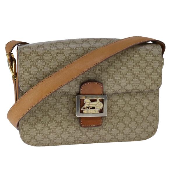 CELINE Macadam Canvas Shoulder Bag Pvc Beige Gold - Picture 1 of 13